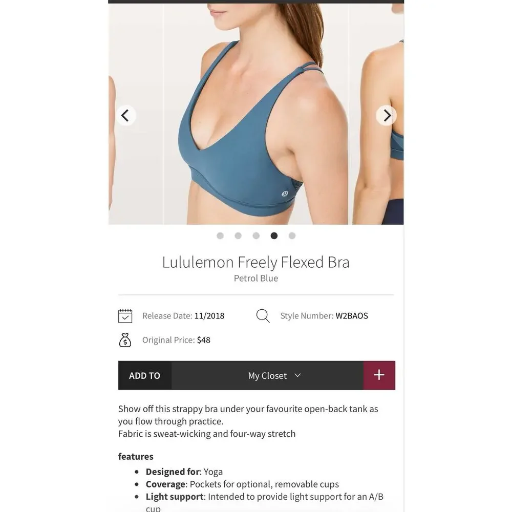 Lululemon Freely Flexed Bra Petrol Blue 4 women